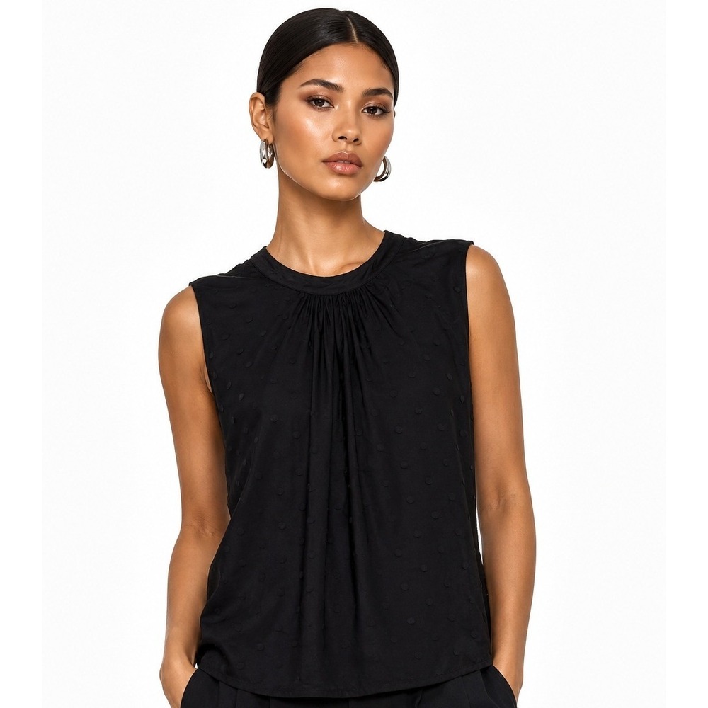 Les Serein Bomi Textured Dot Knit Top Black XXL Sleeveless Tie‎ Back Blouse New